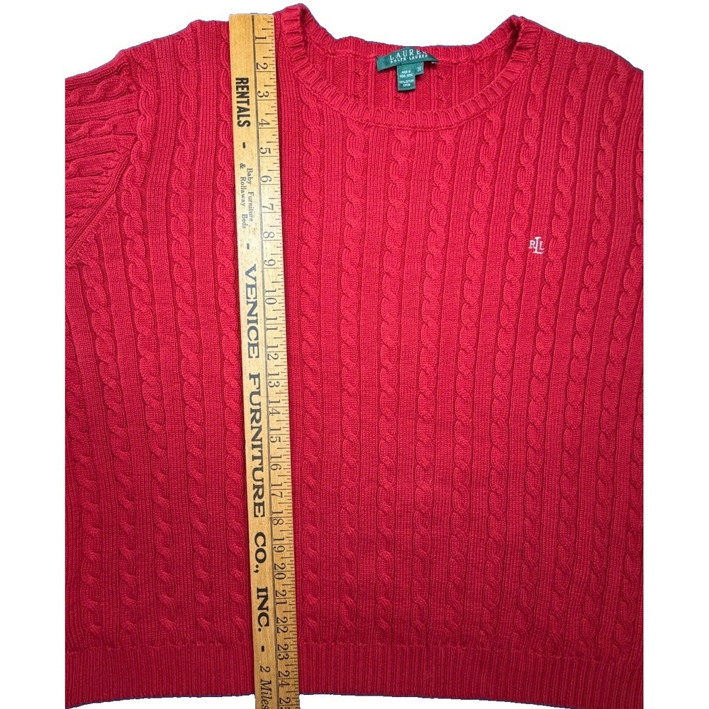 Lauren Ralph Lauren Women's Red Cotton Cable-Knit Crewneck Pullover Sweater 3X - Picture 5 of 11